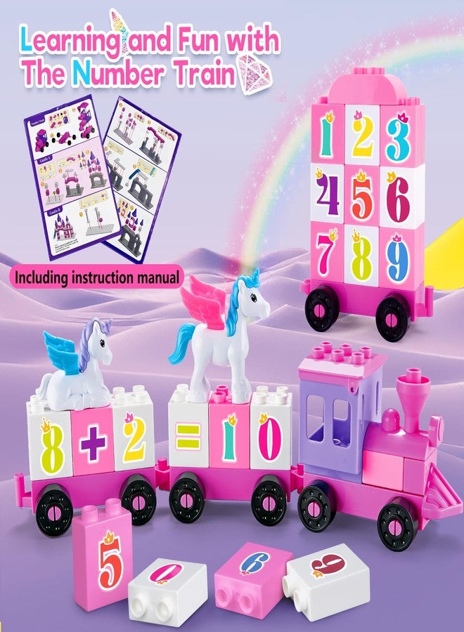 VConejo Classic Building Blocks for Toddlers - Compatible with Major Brands, Unicorn Theme Princess Castle & Number Trains Classic Bricks, Creative Educational Buildable Kits for Girls Boys Ages 3, 4, 5, 6-12 - Image 3